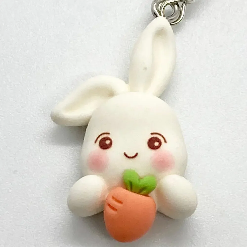 Kawaii Polymer Bunny Rabbit and Carrot Dangle Earring Pair
